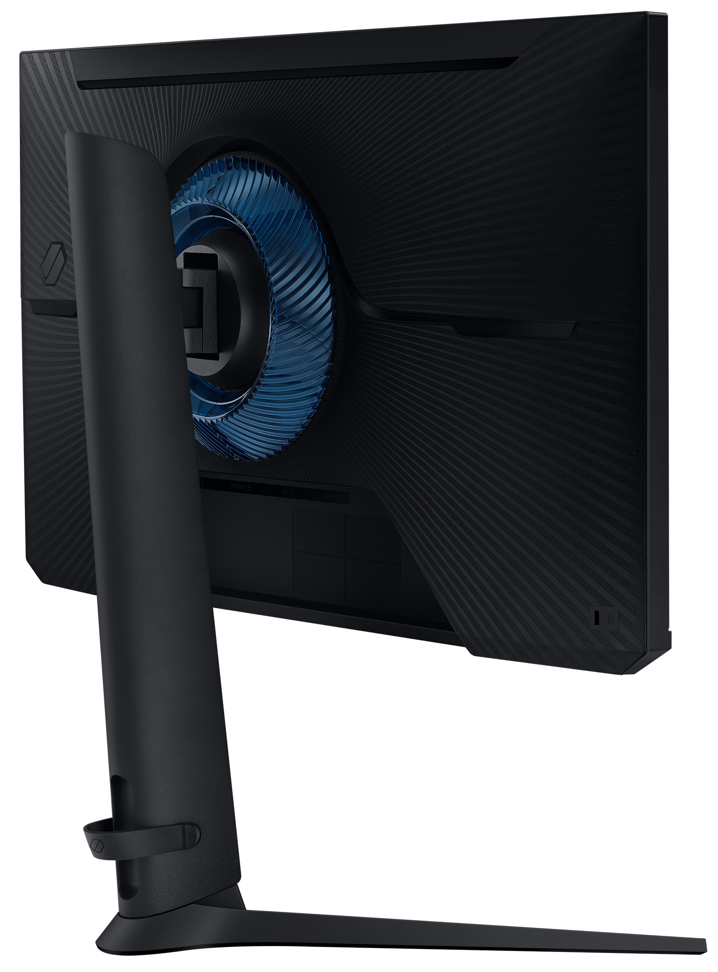 Srebrny monitor z okręgiem RGB z tyłu.