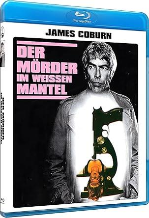 Blu-ray-Hülle für "Der Mörder im weißen Mantel" mit James Coburn und einer Pistole.