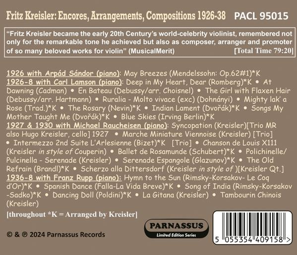 Eine Dokumentseite mit Text über Fritz Kreislers musikalische Kompositionen, Namen und Daten.