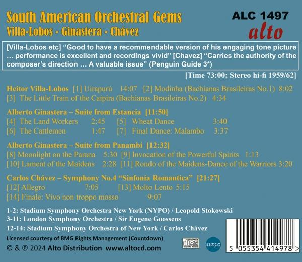 Ein CD-Cover mit Titellisten von South American Orchestral Gems.