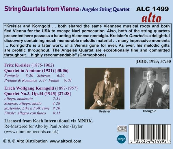 Albumcover für 'String Quartets from Vienna' mit Fotos und Text.