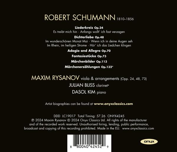 Albumcover mit Text über Robert Schumann, Maxim Rysanov und andere Musiker.