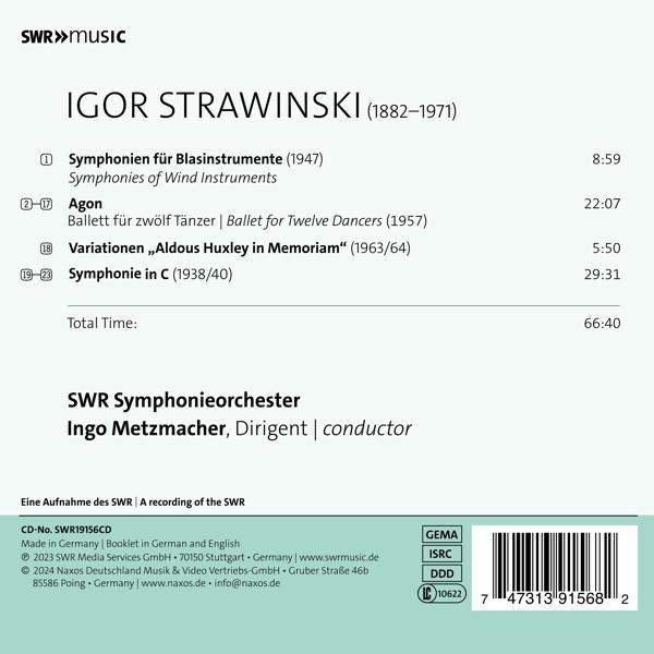 Albumcover mit Igor Strawinskys Symphonien. Text auf Deutsch und Englisch, mit einer CD.