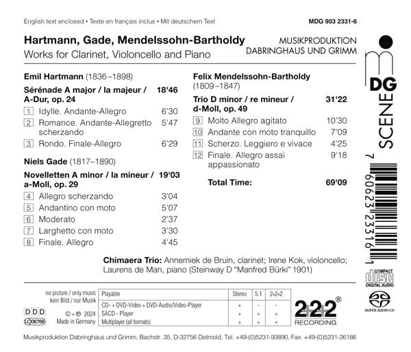 Albumcover mit Text, der Musikwerke für Klarinette, Cello und Klavier auflistet.
