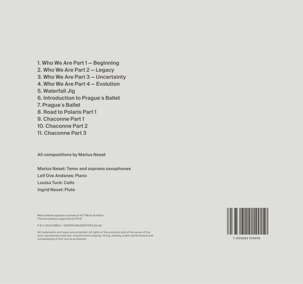 CD-Cover mit Titelliste und Credits. Weißer Hintergrund mit Text und Barcode.
