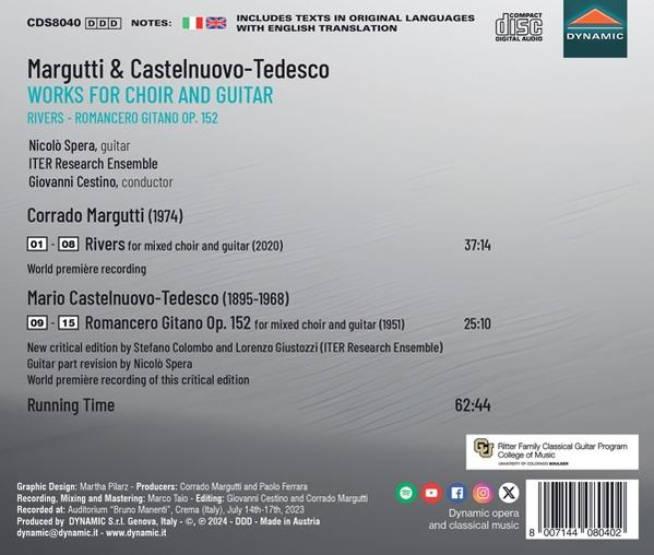 CD-Cover mit Text über Chor- und Gitarrenwerke von Margutti und Castelnuovo-Tedesco.