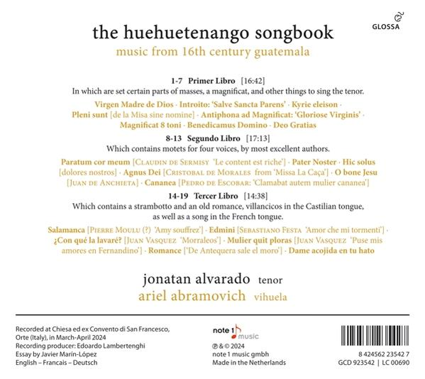 Text aus einem Liederbuch. Der Text ist auf Englisch, Spanisch und Französisch. Das Buch handelt von Musik aus Guatemala.