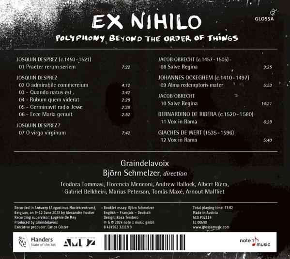 CD-Cover mit Text und einer Liste von Liedern von Josquin Desprez und anderen.