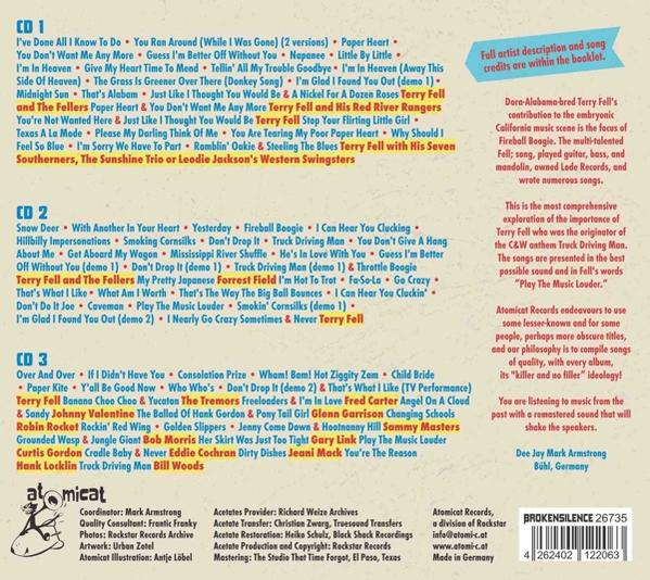 Rückseite einer CD mit Text in Englisch und der Titelliste.