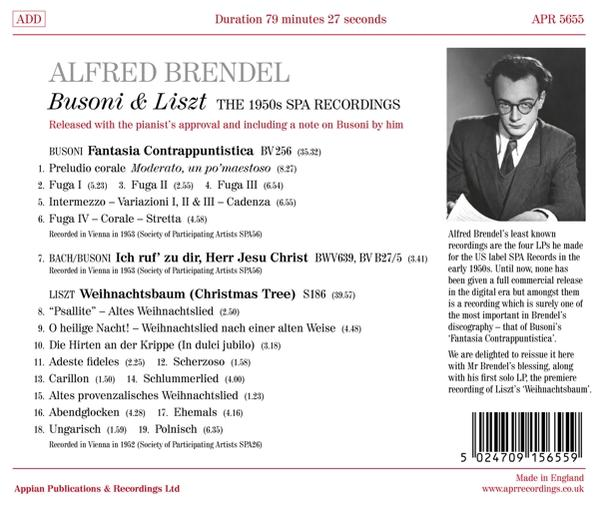 CD-Rückseite mit Alfred Brendel, Werkverzeichnis und Noten.