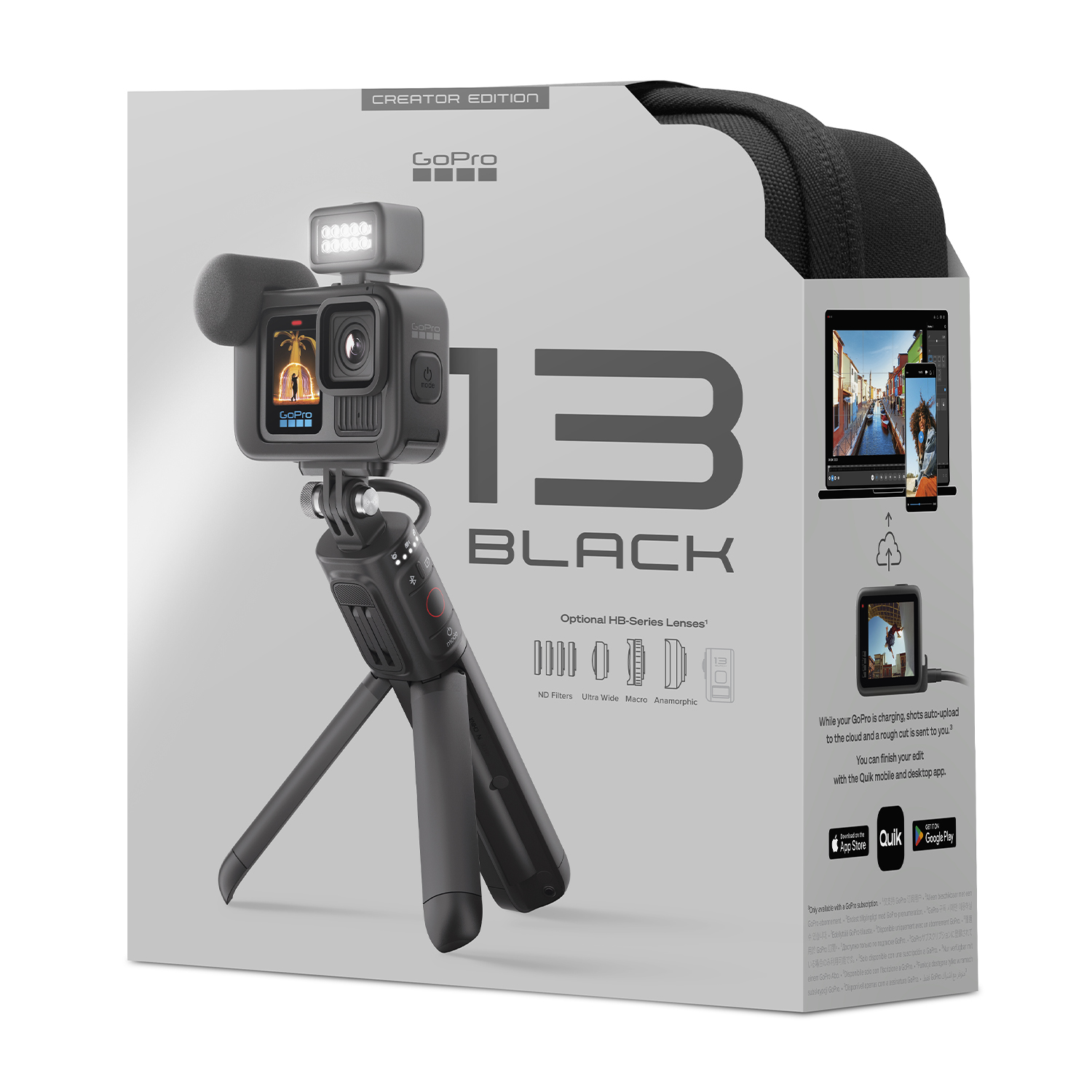 Scatola GoPro Creator Edition con fotocamera, microfono e accessori.