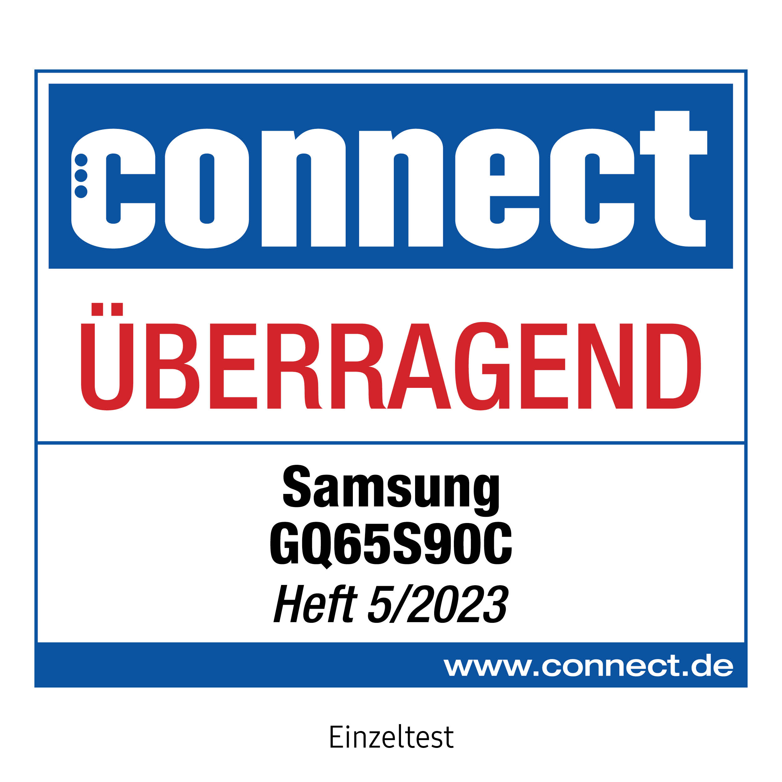 Connect Bewertung: Samsung GQ65S90C, Bewertung 'ÜBERRAGEND', Heft 5/2023.