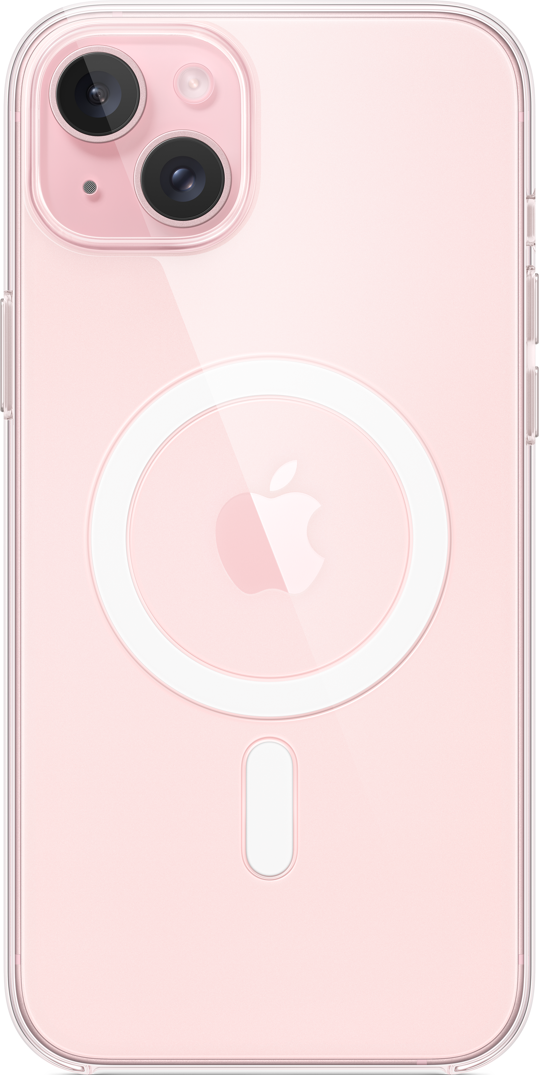 iPhone rose avec une coque transparente. L'arrière d'un smartphone avec une coque transparente.