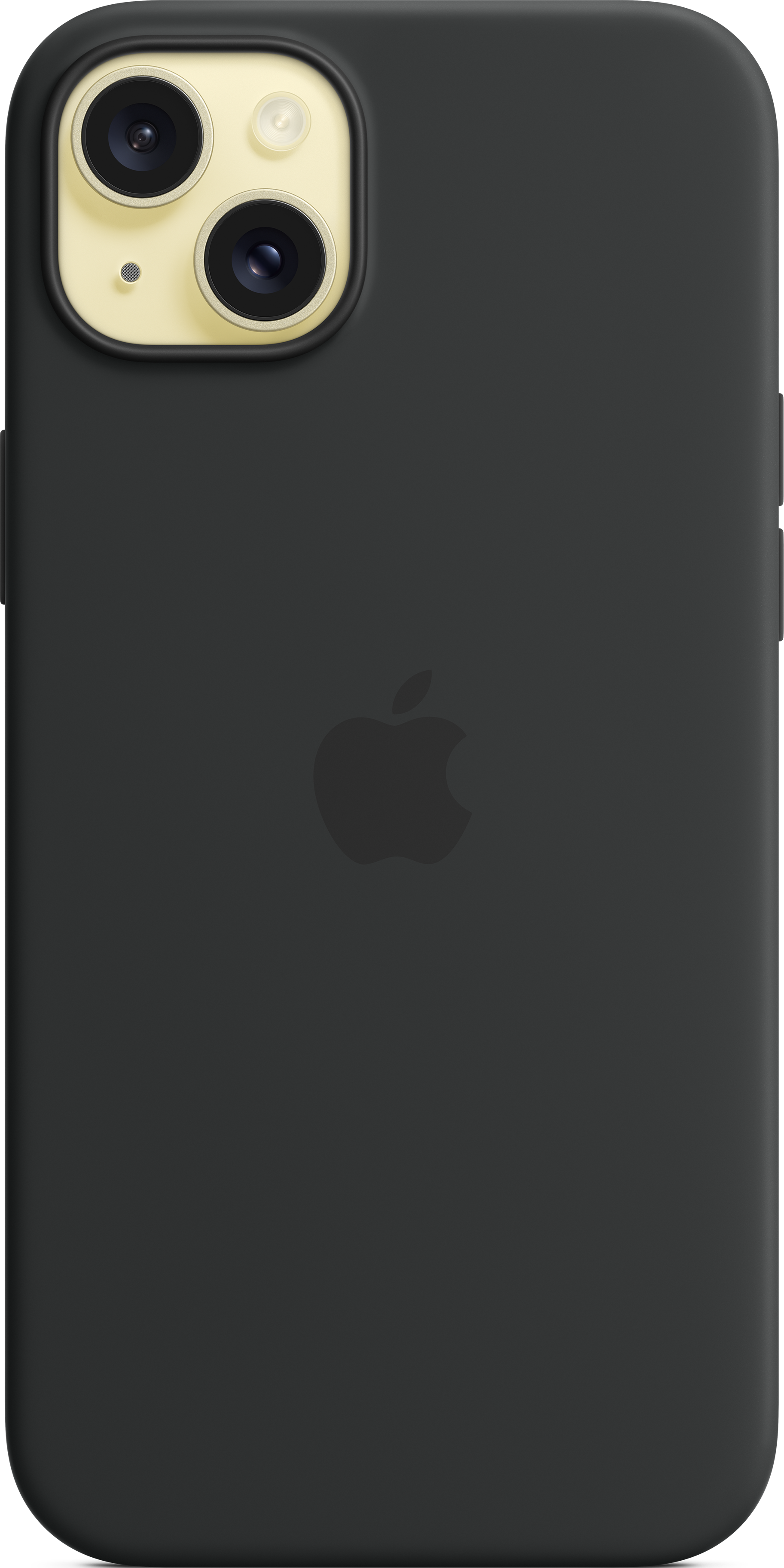 Schwarze Handyhülle mit Apple-Logo. Die Hülle bedeckt die Rückseite des Telefons.
