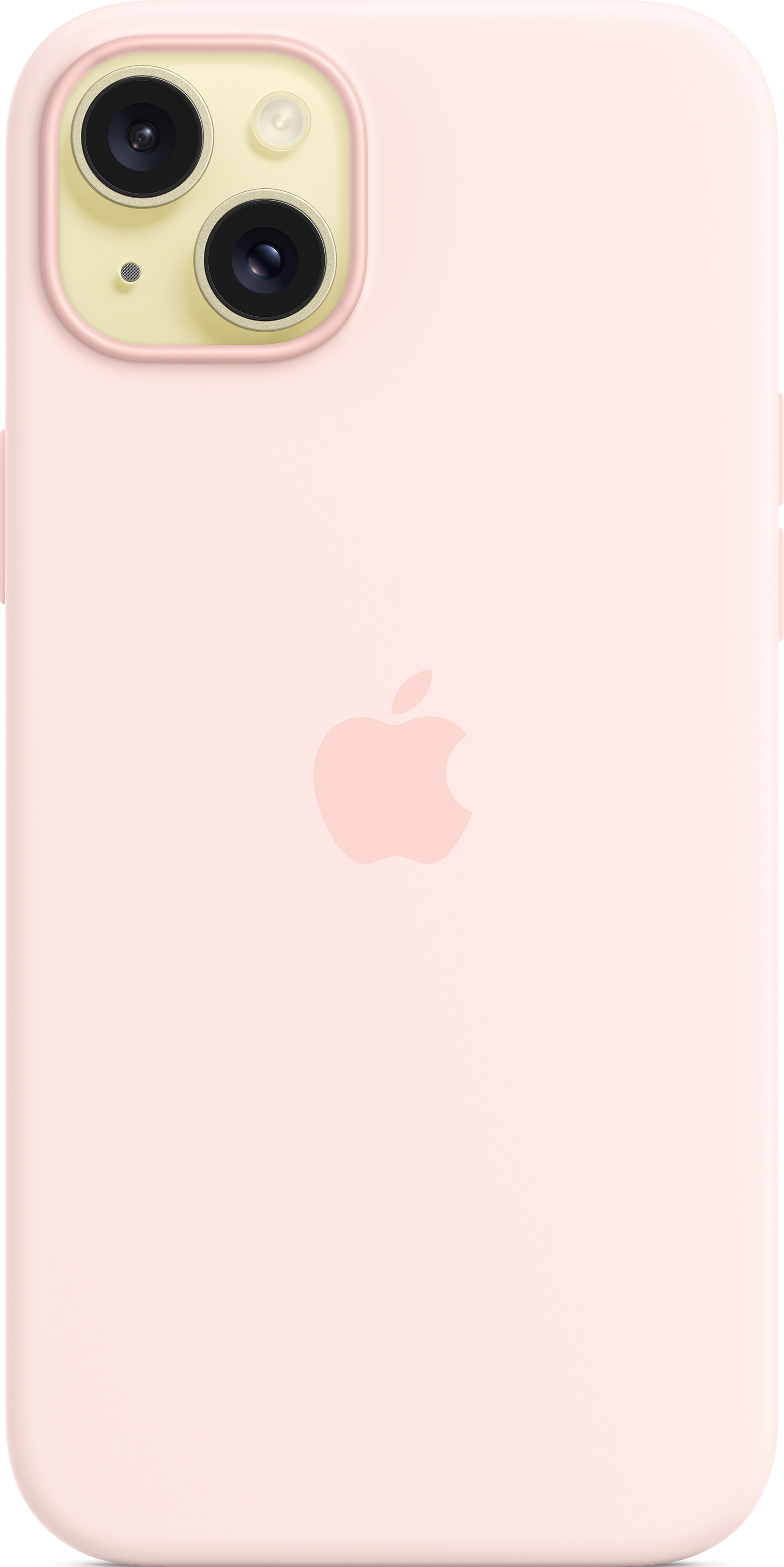Coque d'iPhone rose avec le logo Apple et le module caméra.