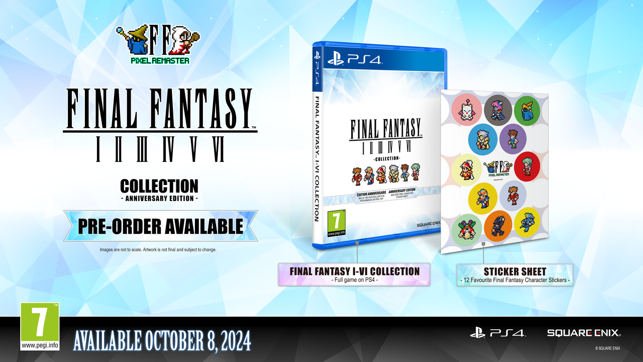 Final Fantasy I-VI Collection Box-Set mit Stickern und einem PS4-Spiel.