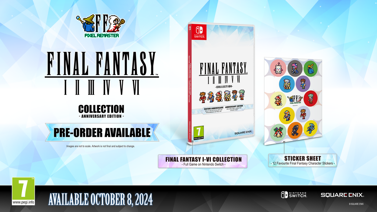 Coffret Final Fantasy I-VI Collection avec autocollants et cartouche de jeu, précommande dispo.