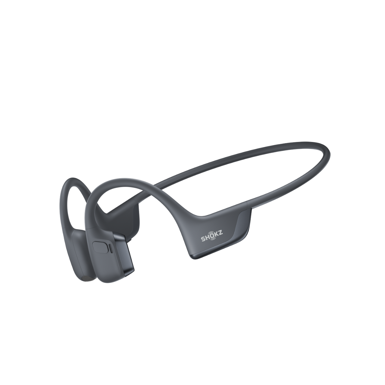 Ein grauer Shokz Knochenschallkopfhörer. Das Design ist im Nackenbügel-Stil.