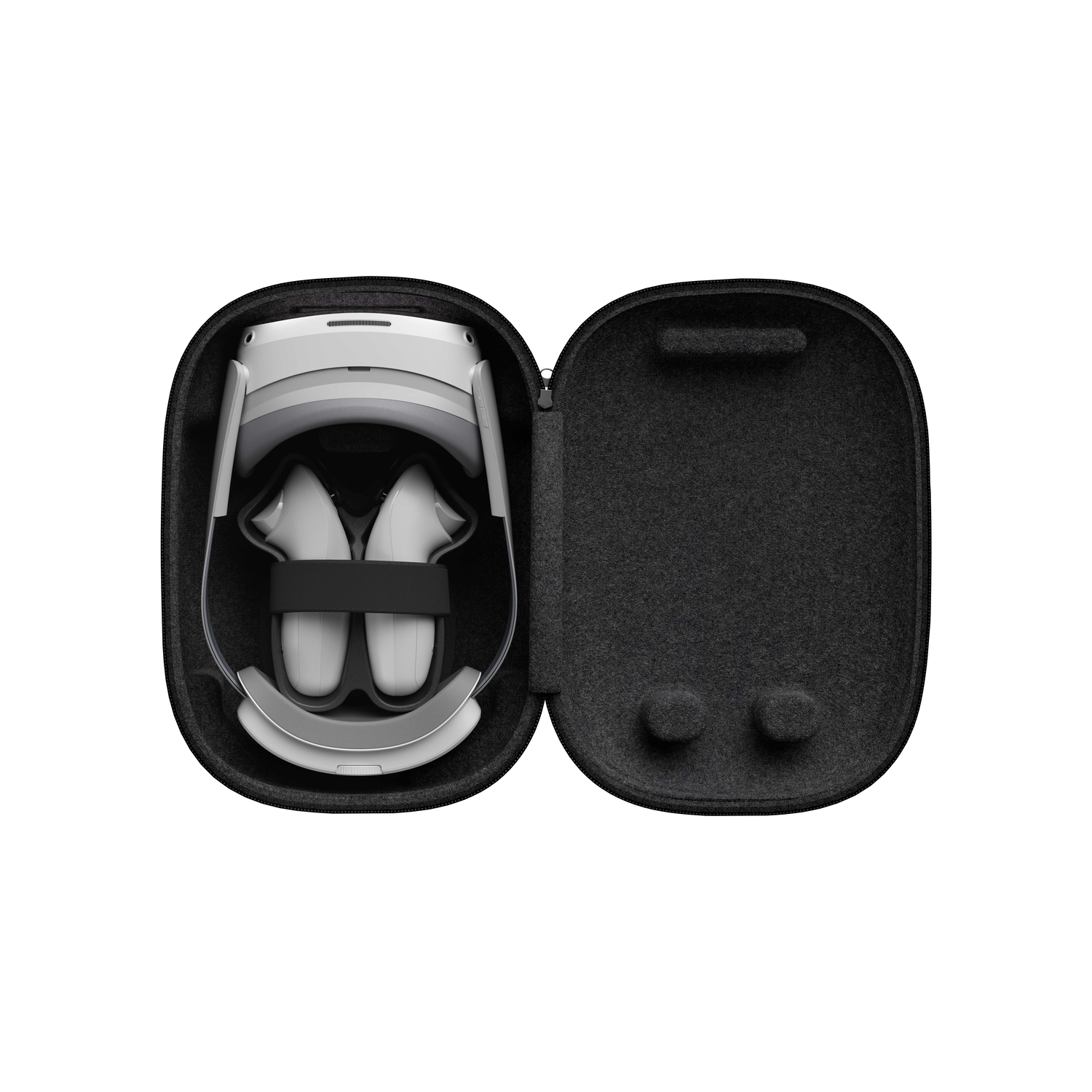 VR-headset en controllers in een zwarte draagtas.