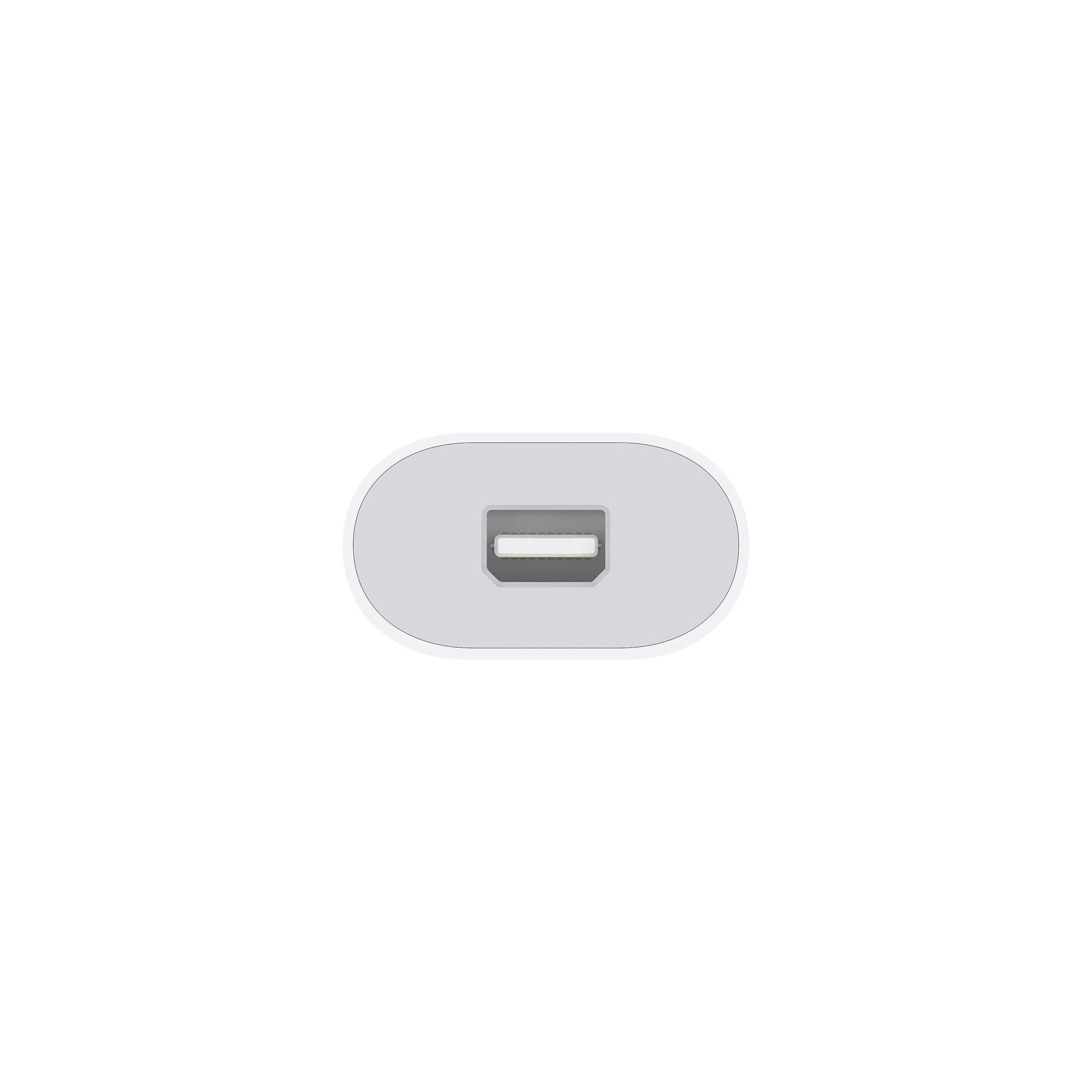 Ein weißer USB-C-Anschluss, von vorne gesehen.