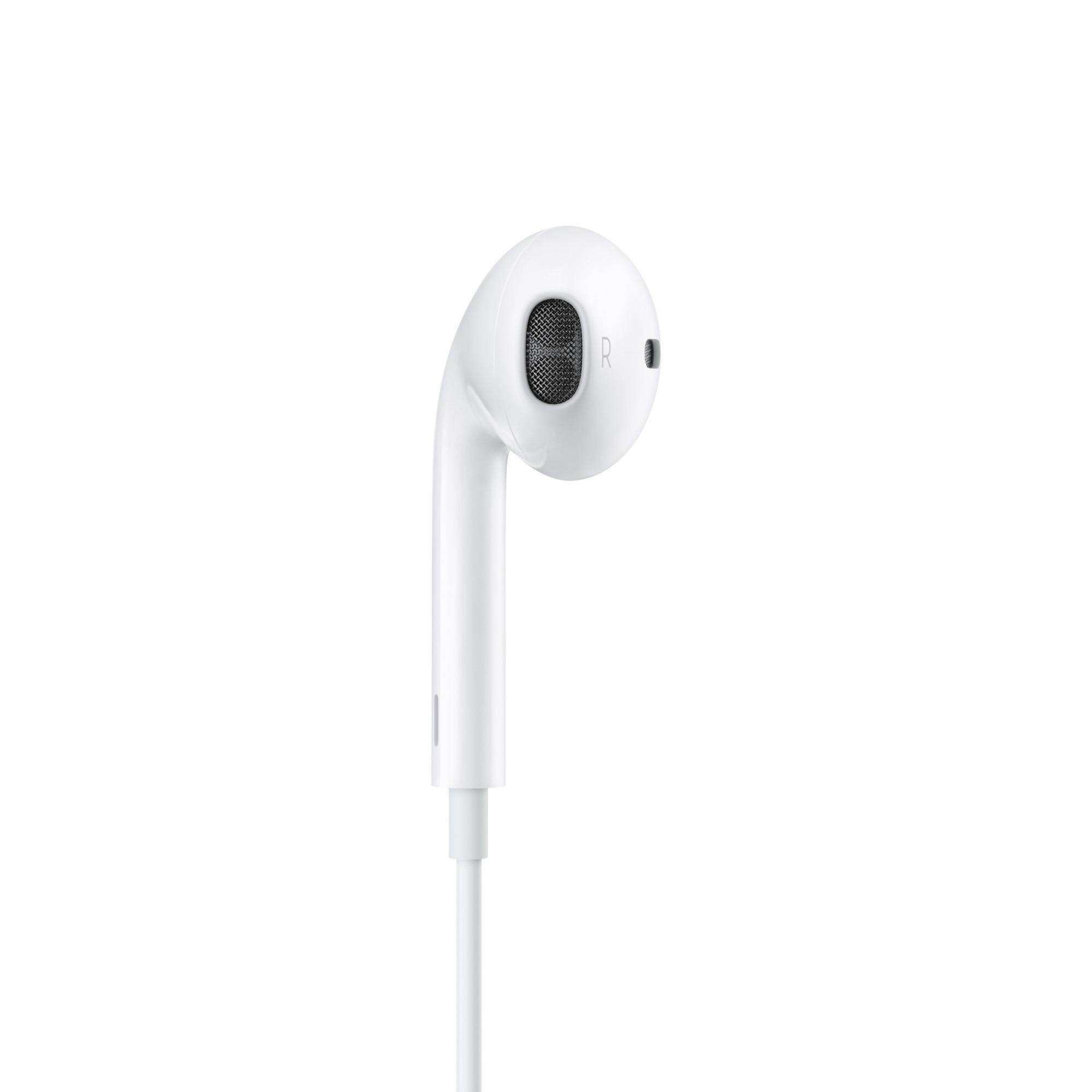 Weißer Apple Kopfhörer. Der Kopfhörer ist vor weißem Hintergrund platziert.
