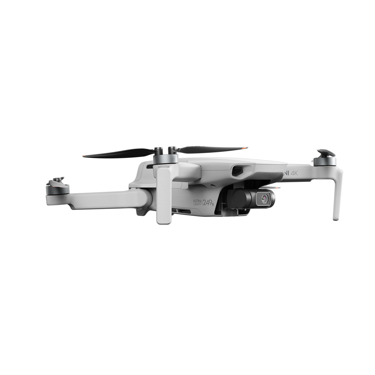 Een witte en grijze drone wordt getoond in een studio-omgeving, geïsoleerd op wit.