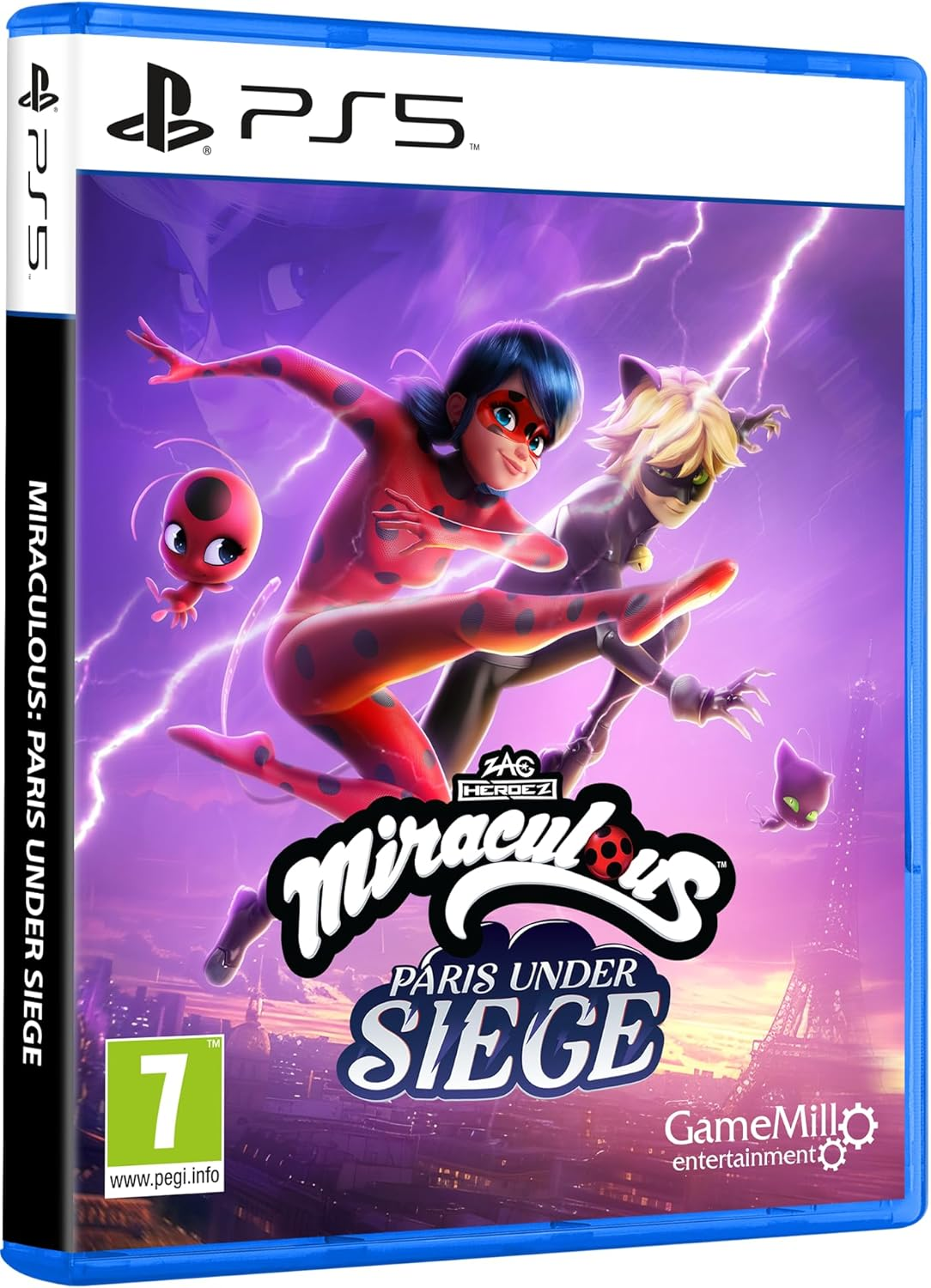 Caja de juego PS5: Miraculous: Paris Under Siege con personajes.