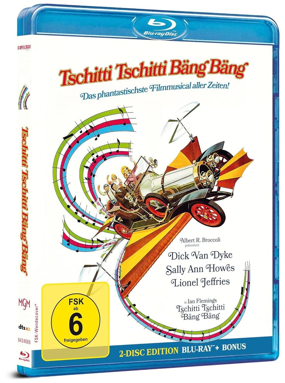 Blu-ray-Hülle von 'Tschitti Tschitti Bäng Bäng' mit Cartoon-Kunst und Text.