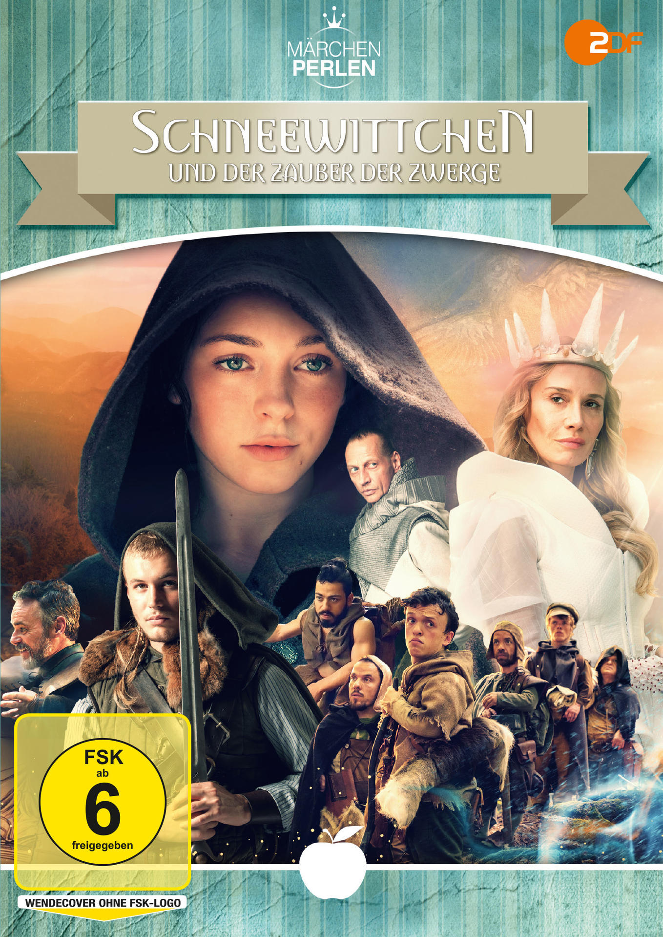Schneewittchen DVD-Cover. Enthält Schneewittchen, Zwerge und eine Schlosskulisse.