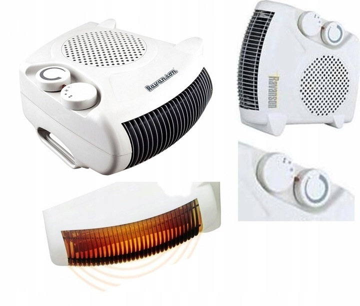 Biały grzejnik Ravanson pokazujący różne kąty i szczegóły.