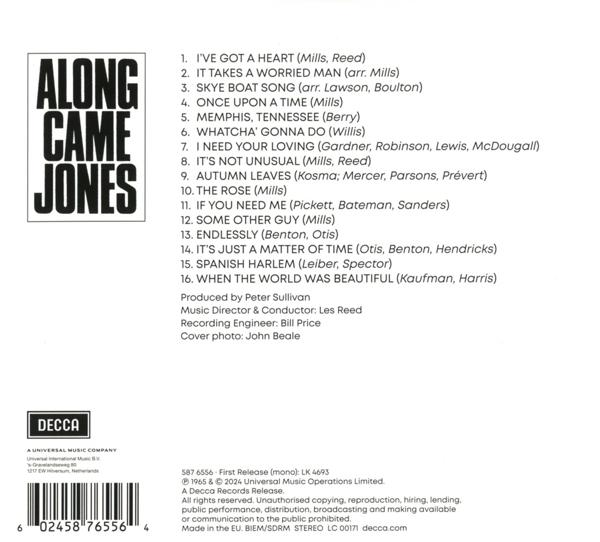 Ein Buchcover mit dem Text 'Along Came Jones' und einer Liste von Liedern.