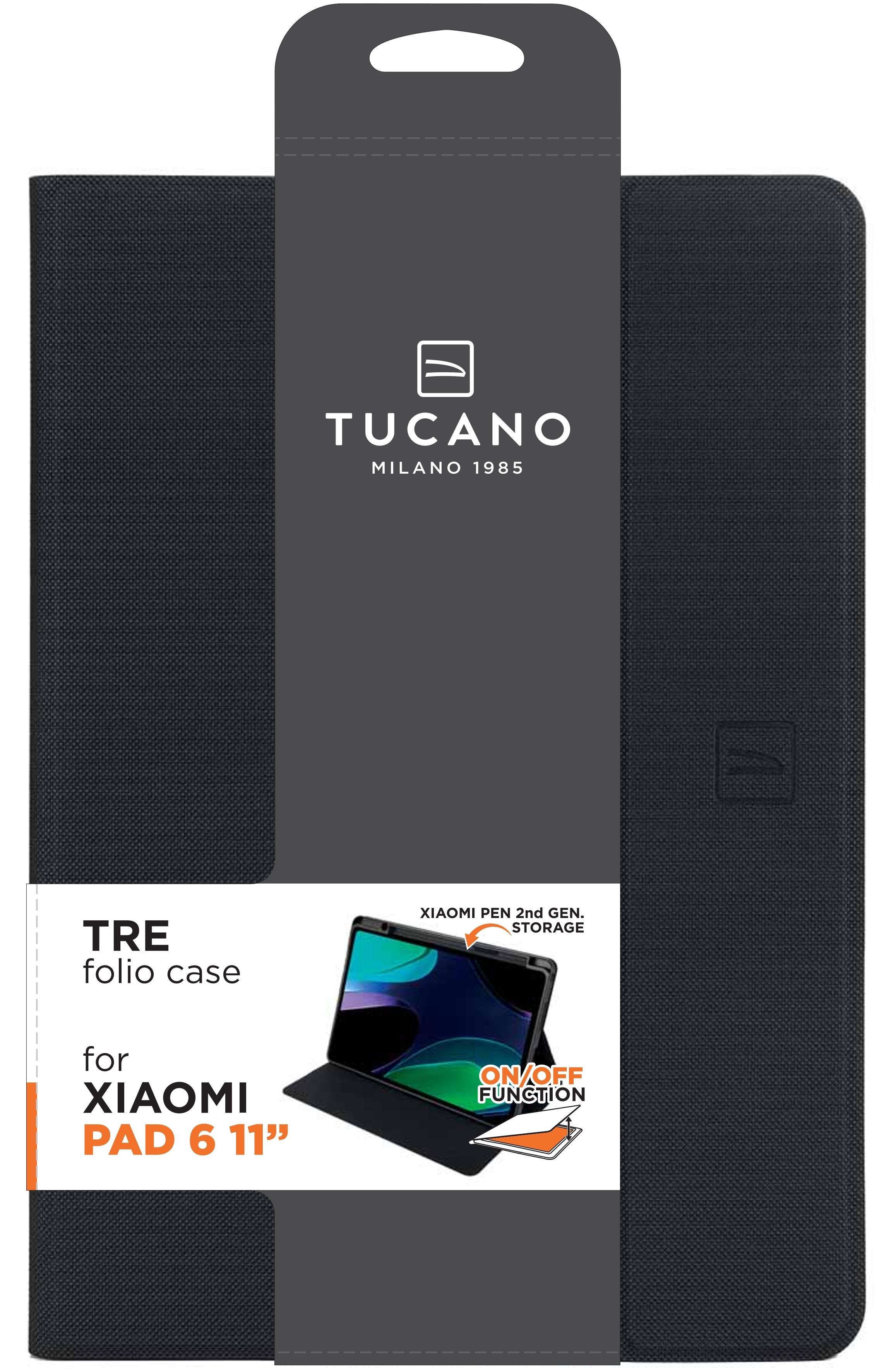 Schwarze Tablethülle mit Tablet, das die Ein-/Aus-Funktion zeigt.
