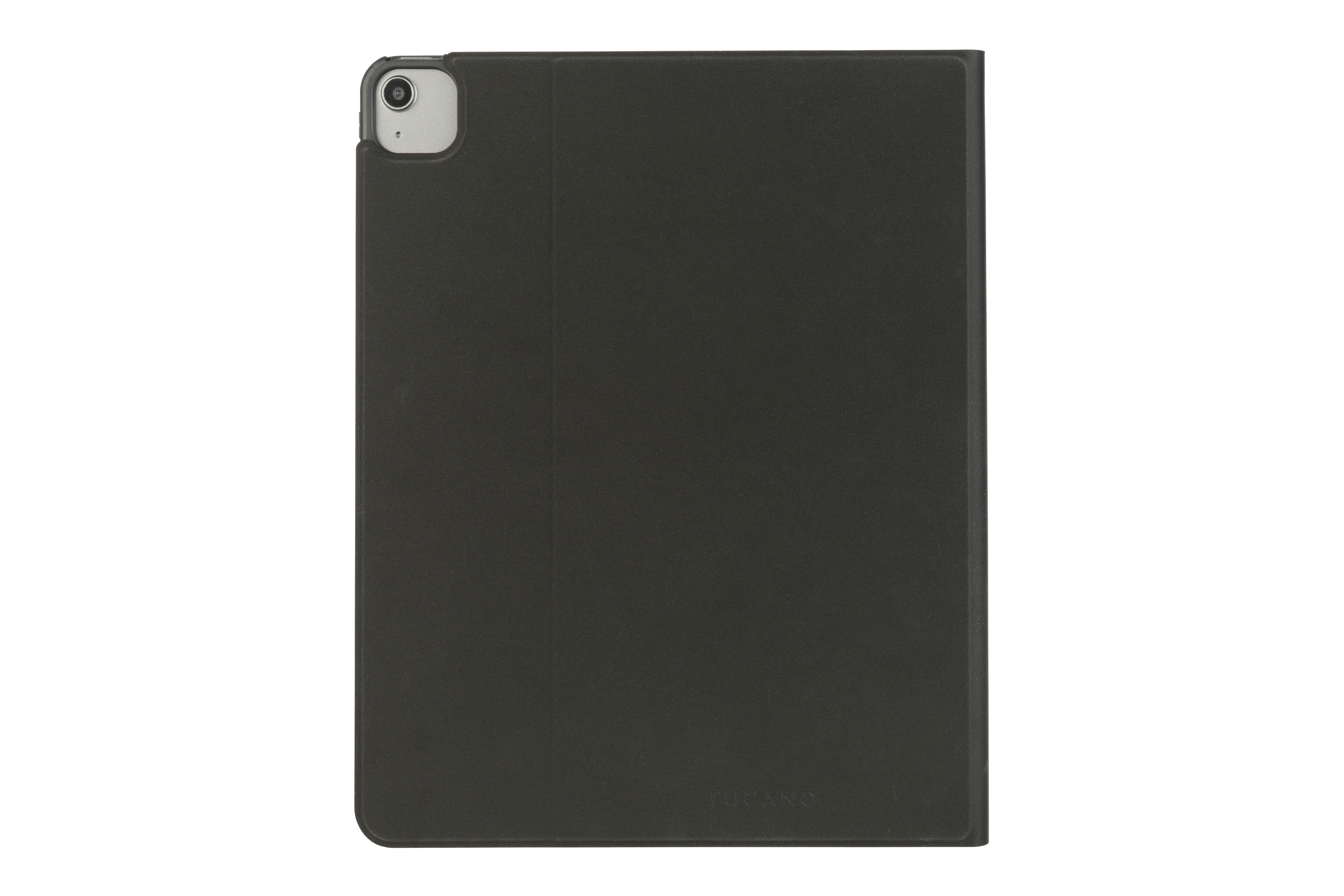 Ein dunkelgraues iPad in einer Hülle, das die Kamera zeigt.