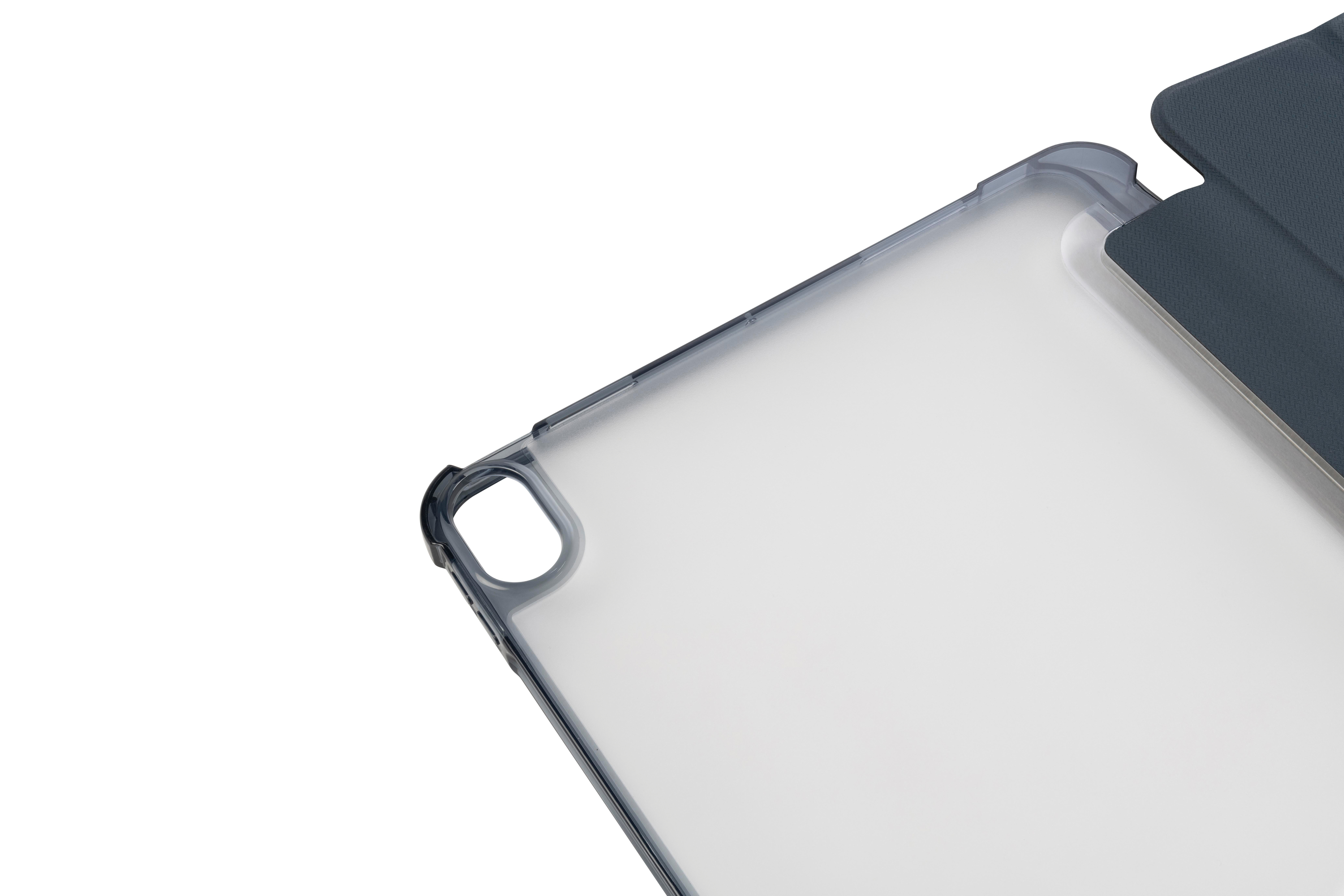 Transparente Tablet-Hülle. Die Hülle ist transparent mit dunklem Rand. Der Hintergrund ist weiß.