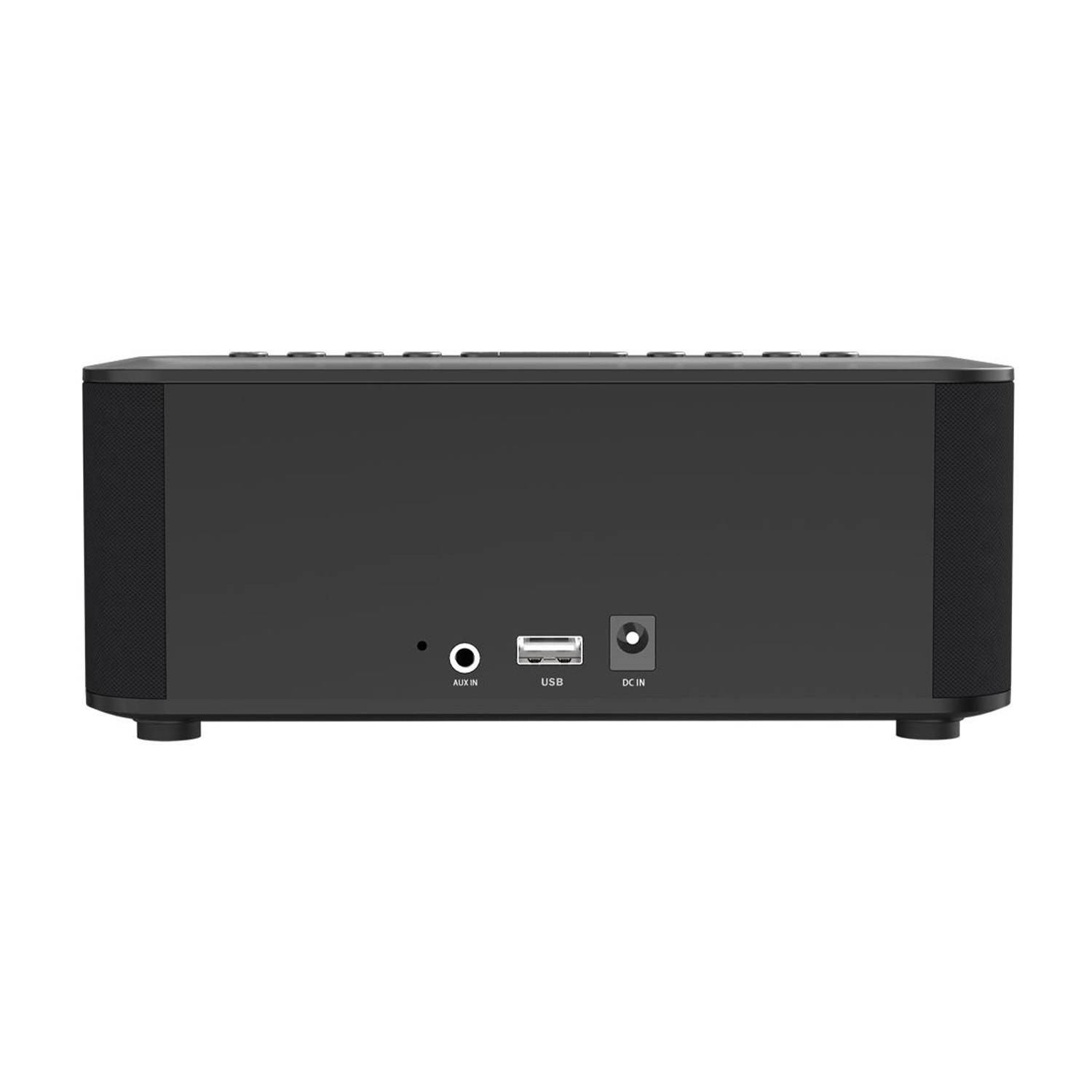 Altoparlante nero con porte aux, USB e CC.