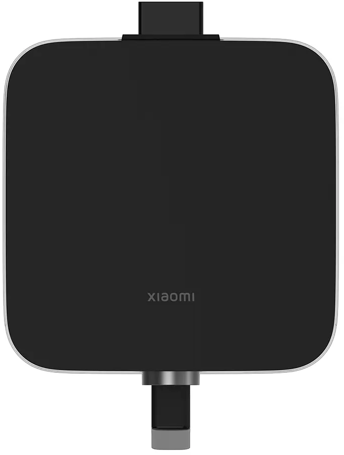 Un appareil Xiaomi noir avec des bords arrondis, un bord argenté et un connecteur USB-C. Le logo Xiaomi est imprimé à l'avant.
