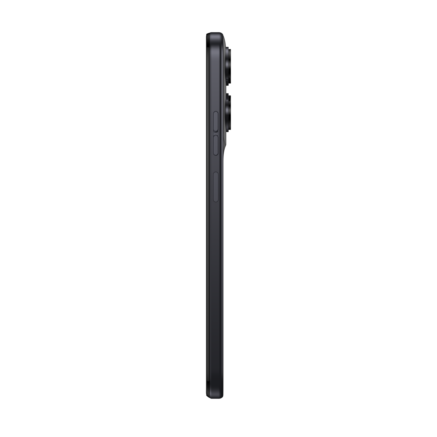 Side view of a black smartphone with camera lenses on a black background.