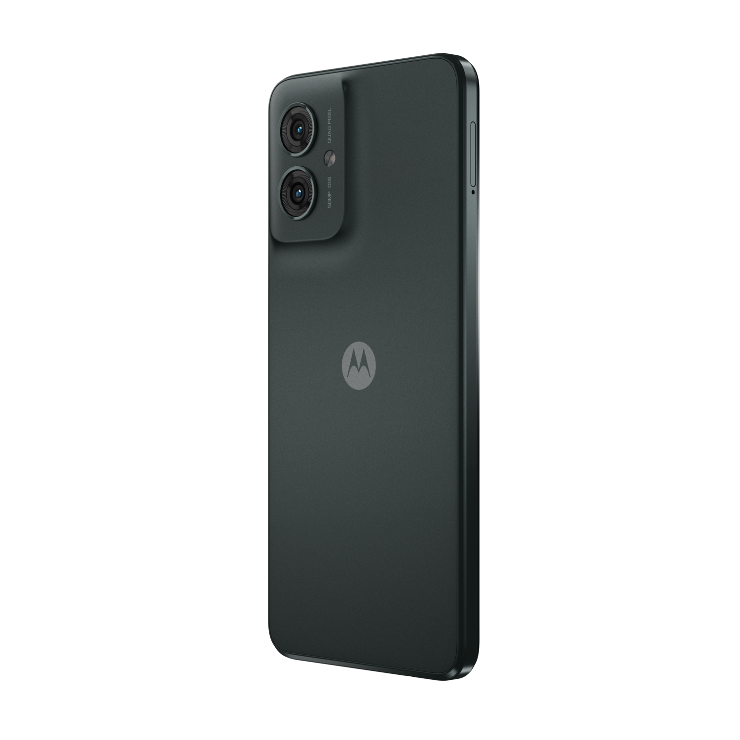 A dark green smartphone with two camera lenses and a Motorola logo.