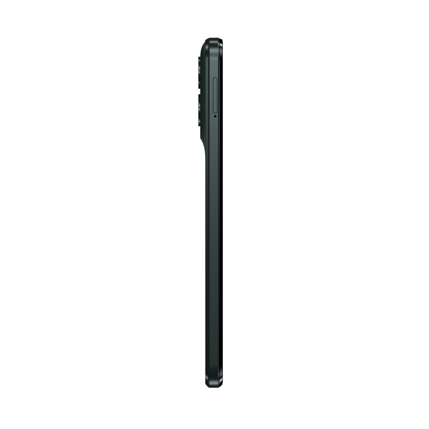 Side profile of a black smartphone with a camera and volume buttons.