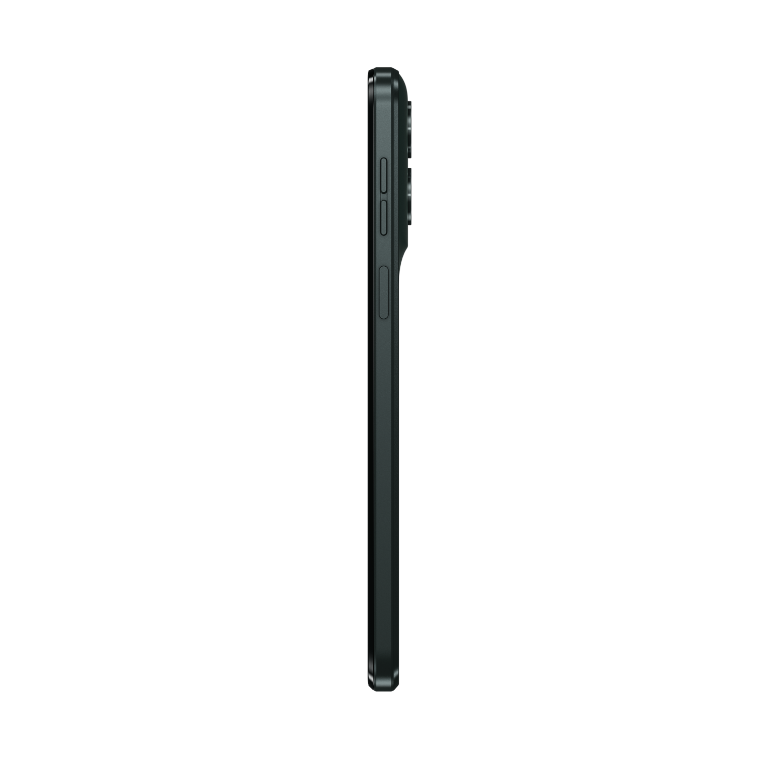 Side view of a black smartphone. The volume and power buttons are visible on the side of the phone.