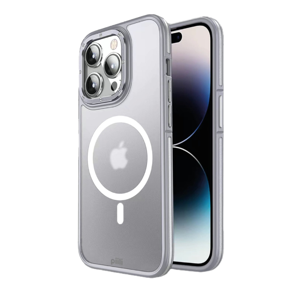 iPhone'da şeffaf telefon kılıfı. Beyaz daireli şeffaf arka kısım.