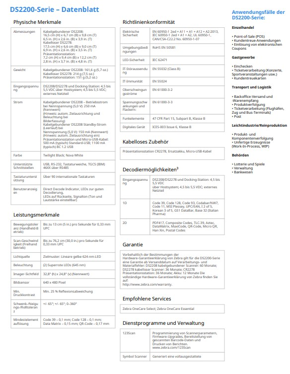 Ein weißes Papier mit Text über ein Produkt. Der Text ist auf Deutsch. Mehrere Abschnitte sind sichtbar.