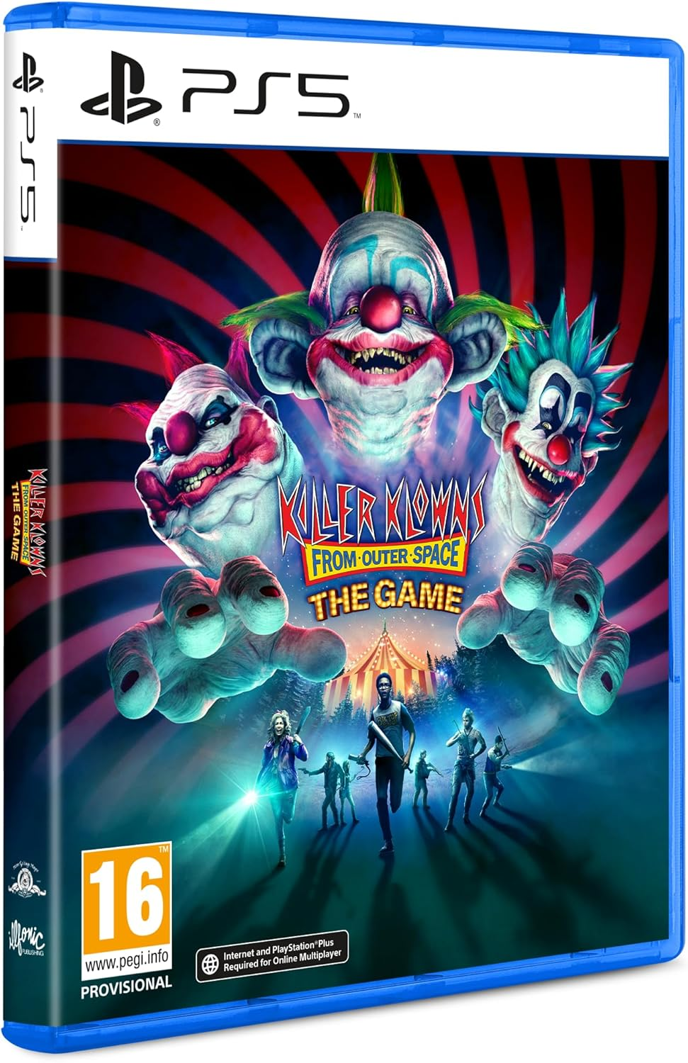 Una caja de juego de PS5 con una portada con figuras de payaso.