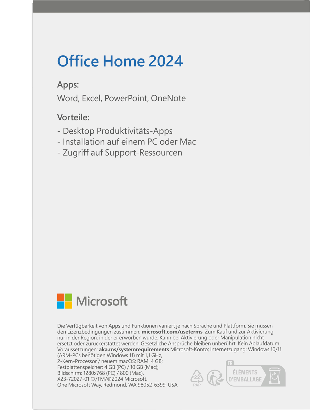 Un document blanc avec du texte. Le document est pour Microsoft Office Home 2024, avec des applications et des fonctionnalités décrites.