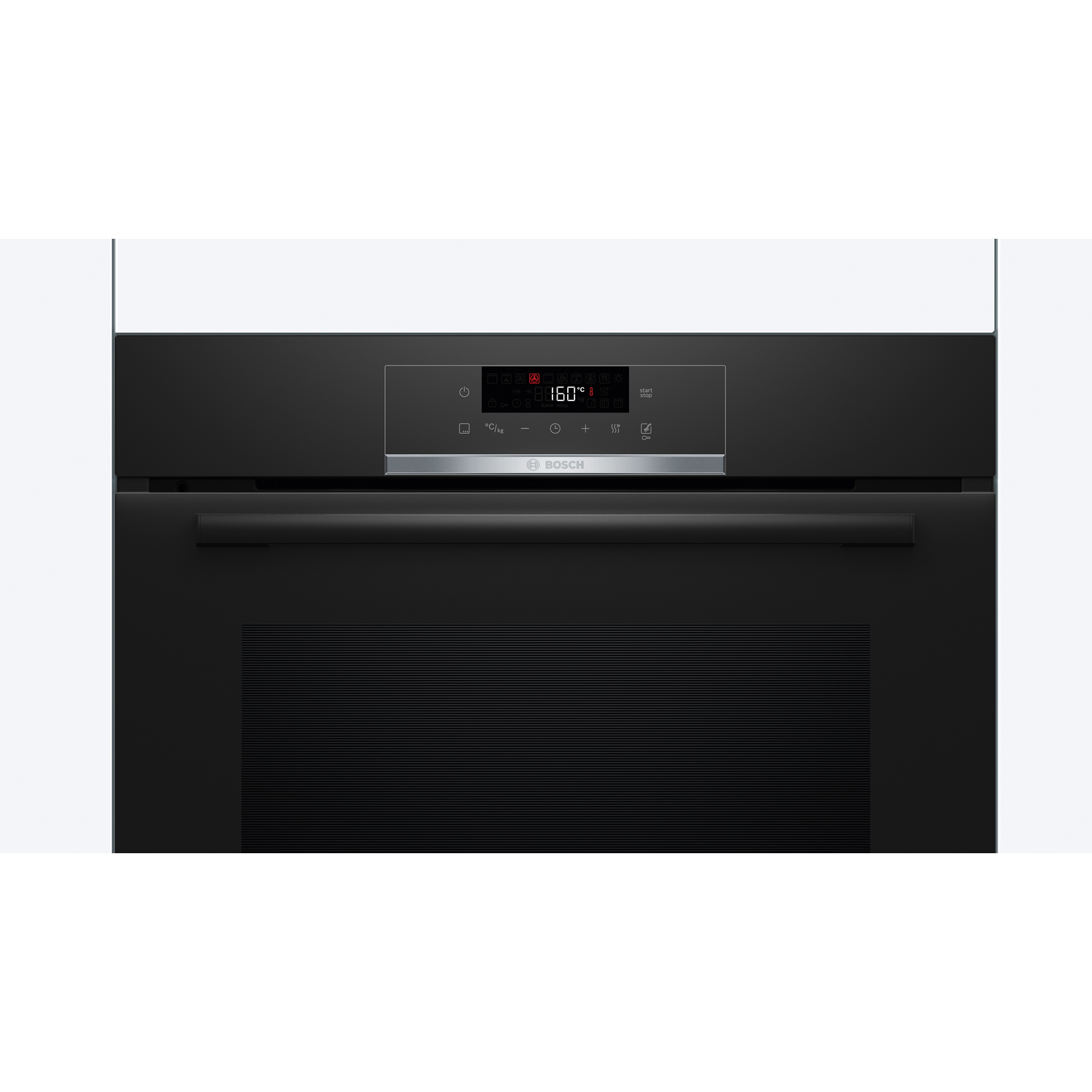 Four noir avec affichage numérique. Marque Bosch, appareil de cuisson.