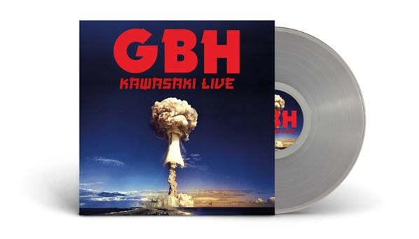 Album borító nukleáris robbanás képpel és ezüst lemezzel. A zenekar neve GBH. Az album a Kawasaki Live.