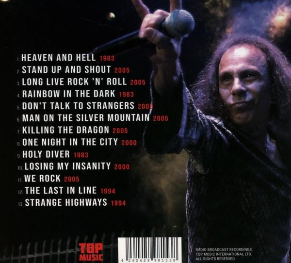 Album-Rückseite mit Titelliste, Künstlerfoto und Logo, Mikrofon.