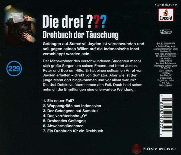 CD-Cover: Text auf Deutsch mit Schreibmaschinen-Illustration. Schwarz-Weiß, Barcode unten.