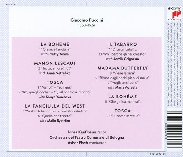 Rückseite einer CD-Hülle mit Giacomo Puccinis Operntiteln.