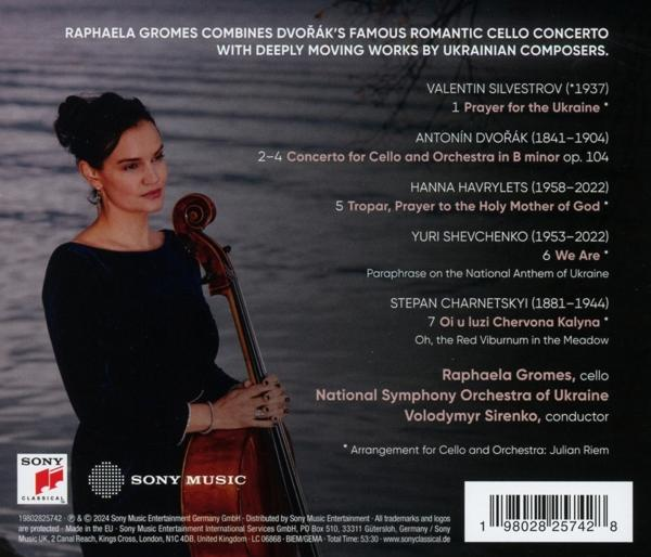 Die Rückseite einer CD-Hülle mit Frau, Cello, Text zur Musik und Sony Music Logo.